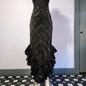 Victorian Steampunk Lip Service Step In Time Plaid Long Ruffle Layered Skirt S